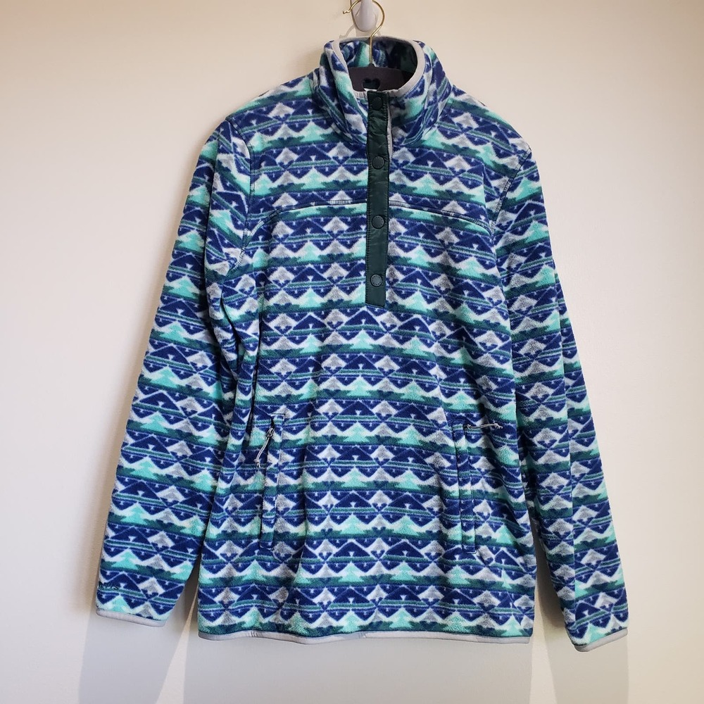 Orvis Fleece Women's Small Pullover Sweater Striped Blue Ski Resort
